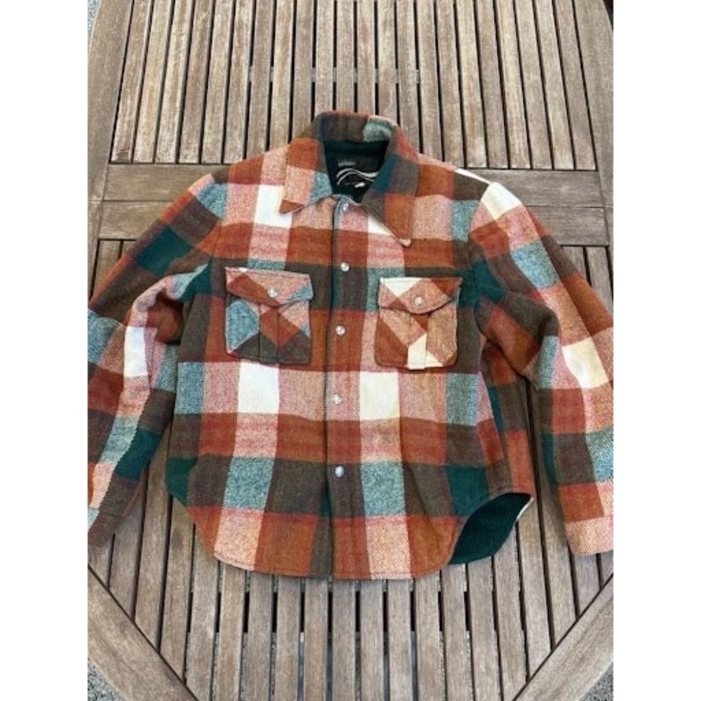 Vintage 1970s Montgomery Ward Sherpa Lined Plaid Flannel Jacket Shacket Men's M